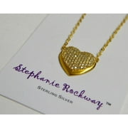 NEW Yellow Gold Plated Sterling Silver Crystal Heart Pendant Necklace Jewelry Gift