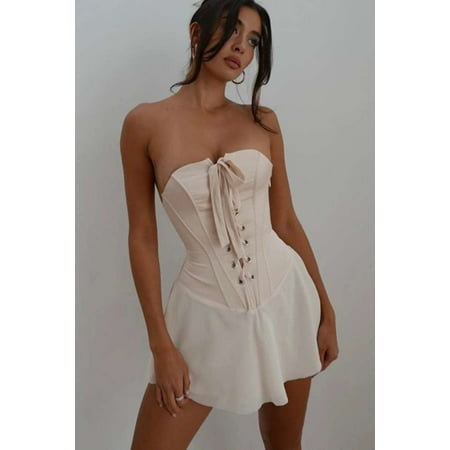 Off Shoulder Sexy Corset Dress (S, Off-White)
