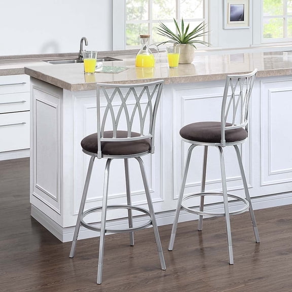 Azalea Park 2-Pack Indoor Adjustable 24" or 29" Silver Cathedral Back Swivel Barstool, Grey Seat