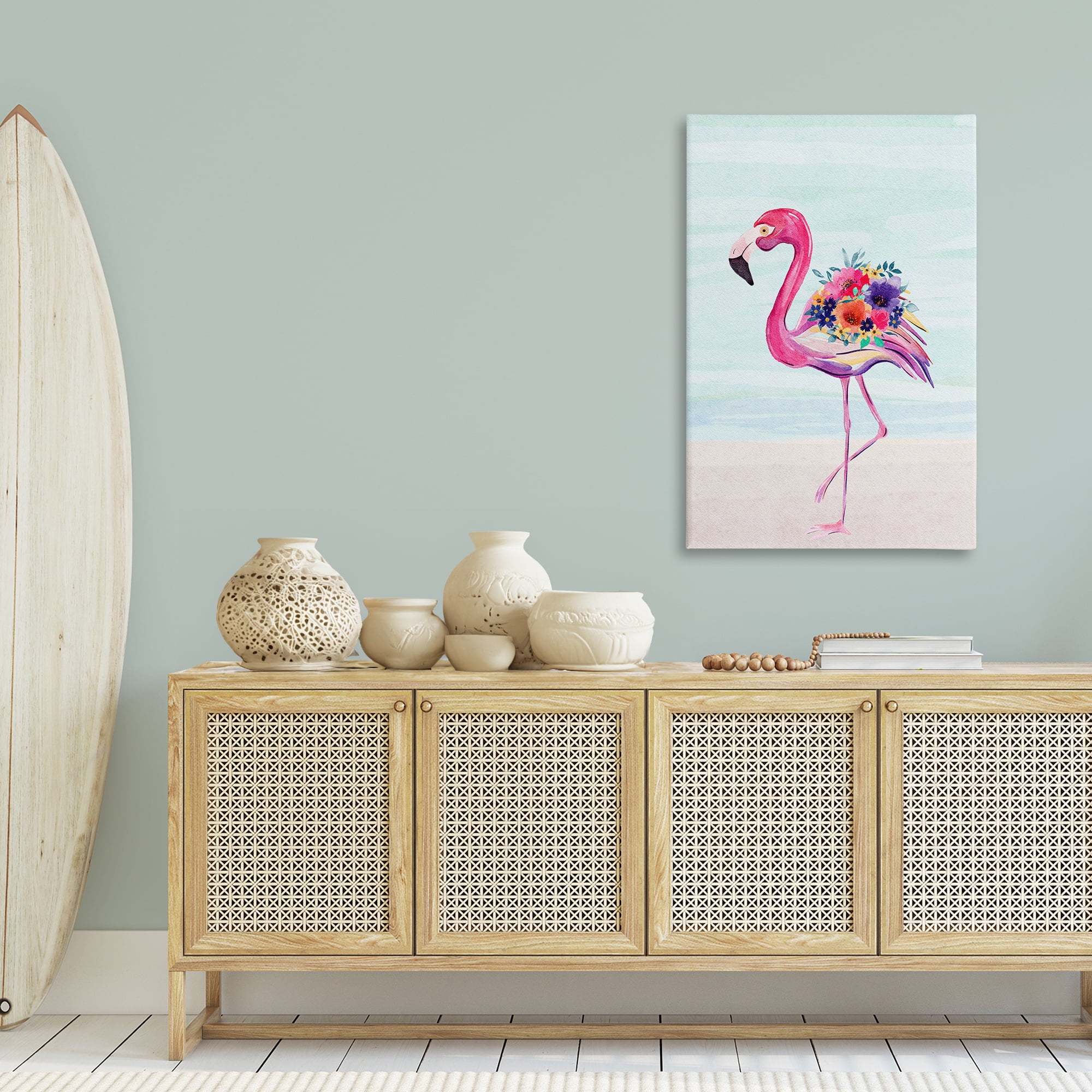 Stupell Industries Floral Flamingo Beach Plants & Flowers Painting Wrapped Canvas Art Print Wall Art, 30 x 45