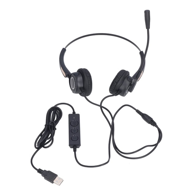 Telephone Headset, Volume Control Adjustable Plug And Play Computer Headset For Conference