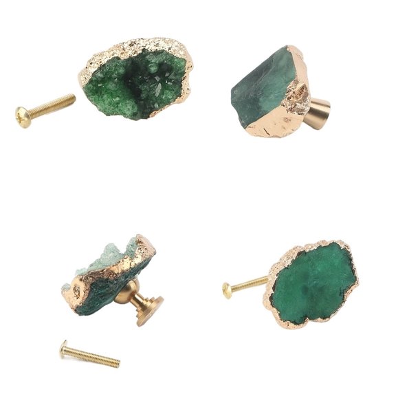 Fluorite Crystal Handles,Drawer Knobs Handles,Gold Plated Gemstone Pulls,Green 4Pcs 1.3"-1.7"/1"-1.3" Inch