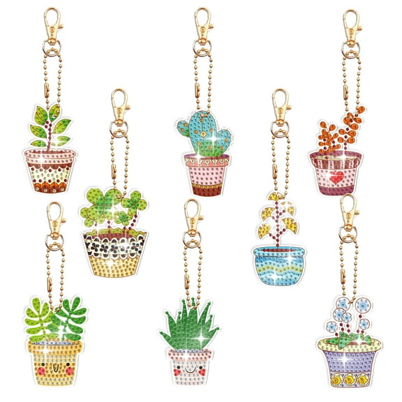 Succulents-8pcs Diamond Painting Art Keychains, 5D DIY Diamond Craft Full Diamond Double-Sided Keychain Keychain Bag, Wallet, Handbag Decoration Valentine's Day Christmas New Year Gift