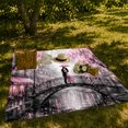 thumbnail image 7 of Romantic Couple On A Pink Blossom Bridge, Cozy Flannel Blanket with Romantic Painterly Cityscape Print, Housewarming Gift for Romantic Cityscape Admirers, Home Decor for Bedroom and Living Room, 7 of 7