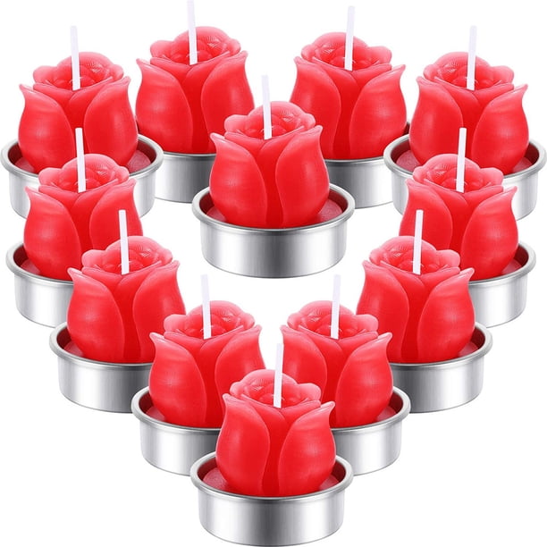 Velas de rosas para el día de San Valentín, molde para velas de jabón de rosas en 3D, velas de flores con forma de rosa sin aroma, 12 piezas, adecuadas para decoración del hogar, fiesta de