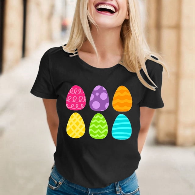 XEGLSBU Womens Easter Bunny Face Shirt Cute Easter Rabbit T Shirts Funny Graphic Tees