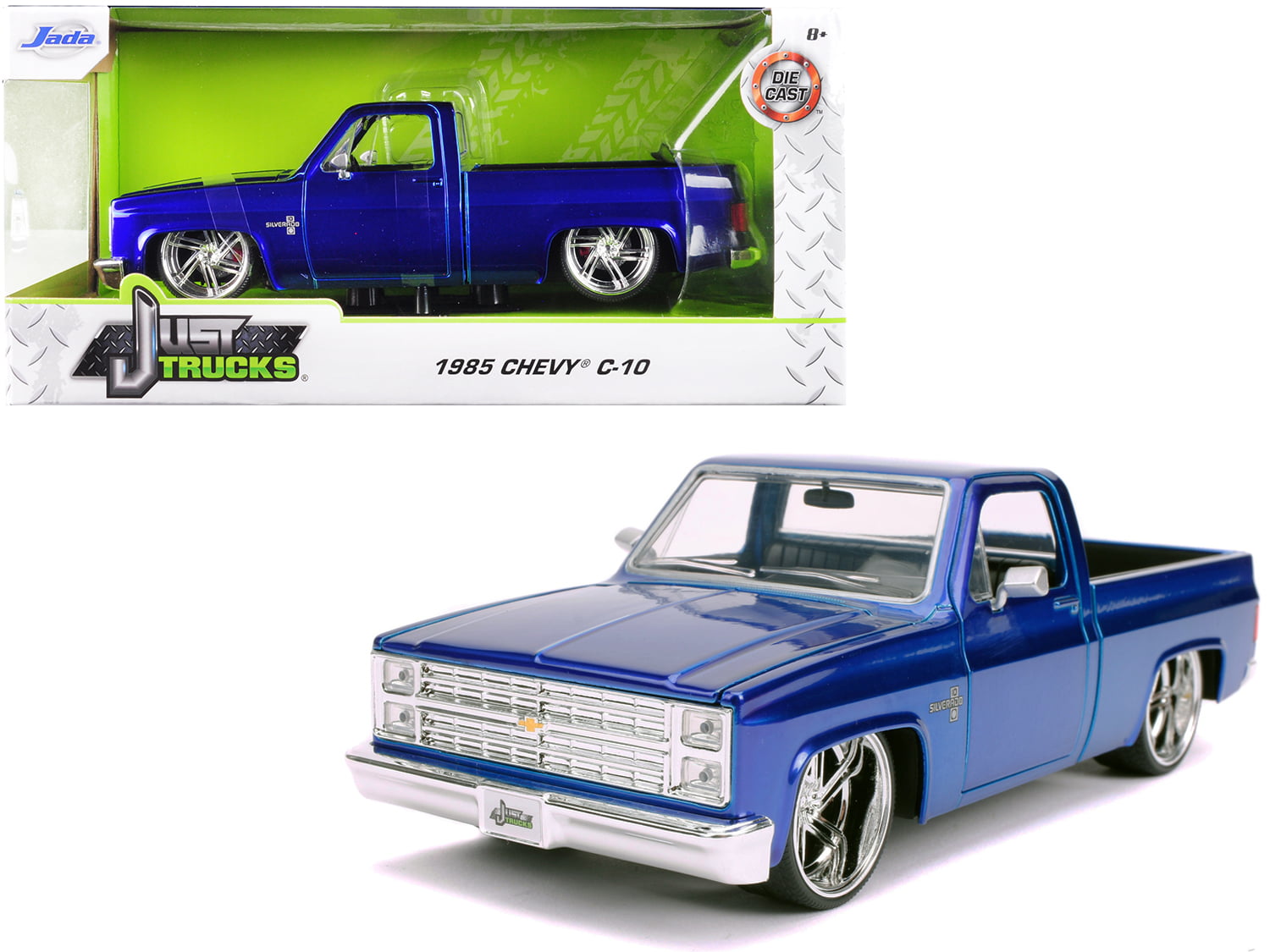 1985 Chevy C-10 Pickup Truck Diecast 1:24 Jada Toys 8 inch Blue with Rims