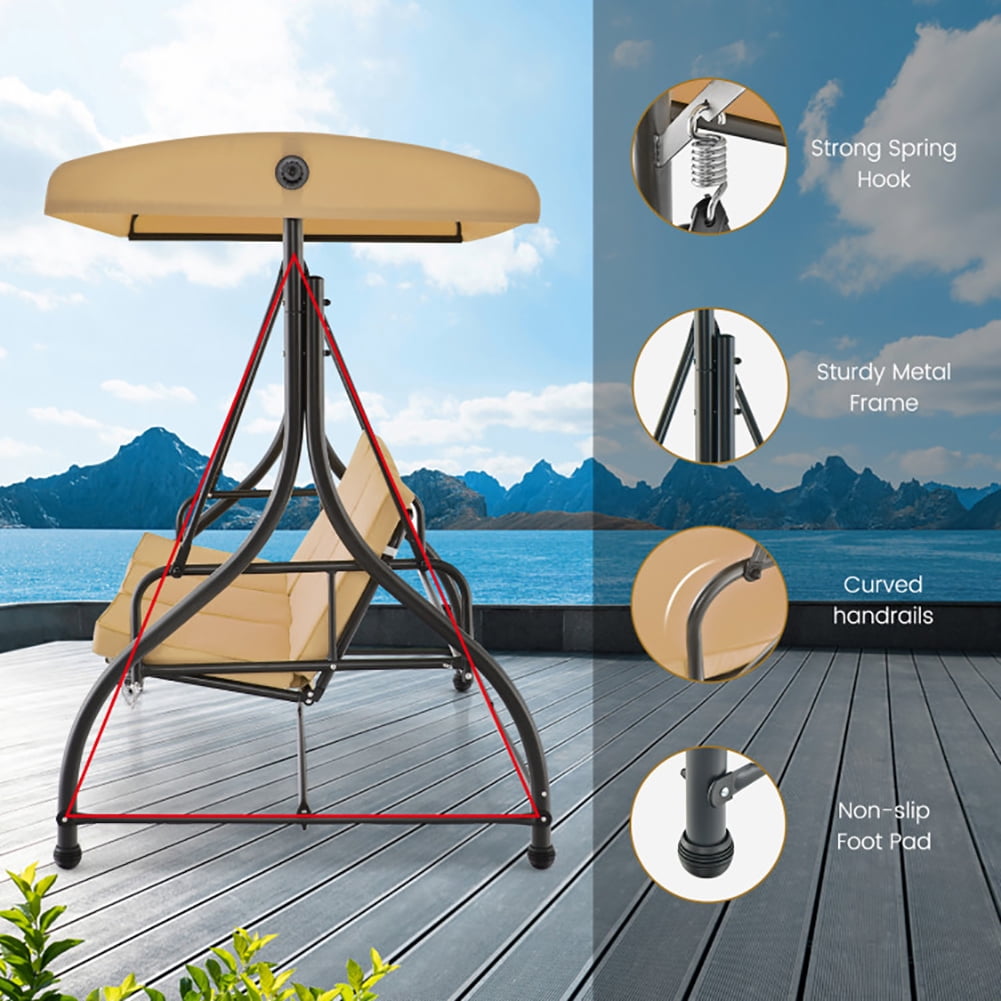 Aimee Lii 3 Seat Outdoor Porch Swing with Adjustable Canopy, Outdoor Swings for Adults, Beige Aimee Lii 3 Seat Outdoor Porch Swing with Adjustable Canopy, Outdoor Swings for Adults, Beige