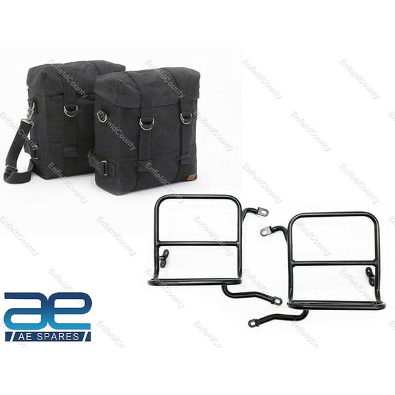 For Royal Enfield Classic 350 500 Military Pannier Set  Black Bags & Fitting