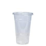 GUSTO 24 oz Clear Plastic Cups with Flat Lids, Disposable Drinking Cups for Iced Coffee, Milkshakes, Smoothies, 100 Count