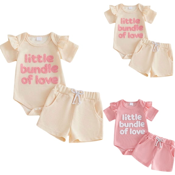 NIEWTR Girls Summer Clothing Sets 3-6 Months Newborn Baby Girl Summer Short Sleeve Ruffle Romper Shorts Set Infant Girls Outfits
