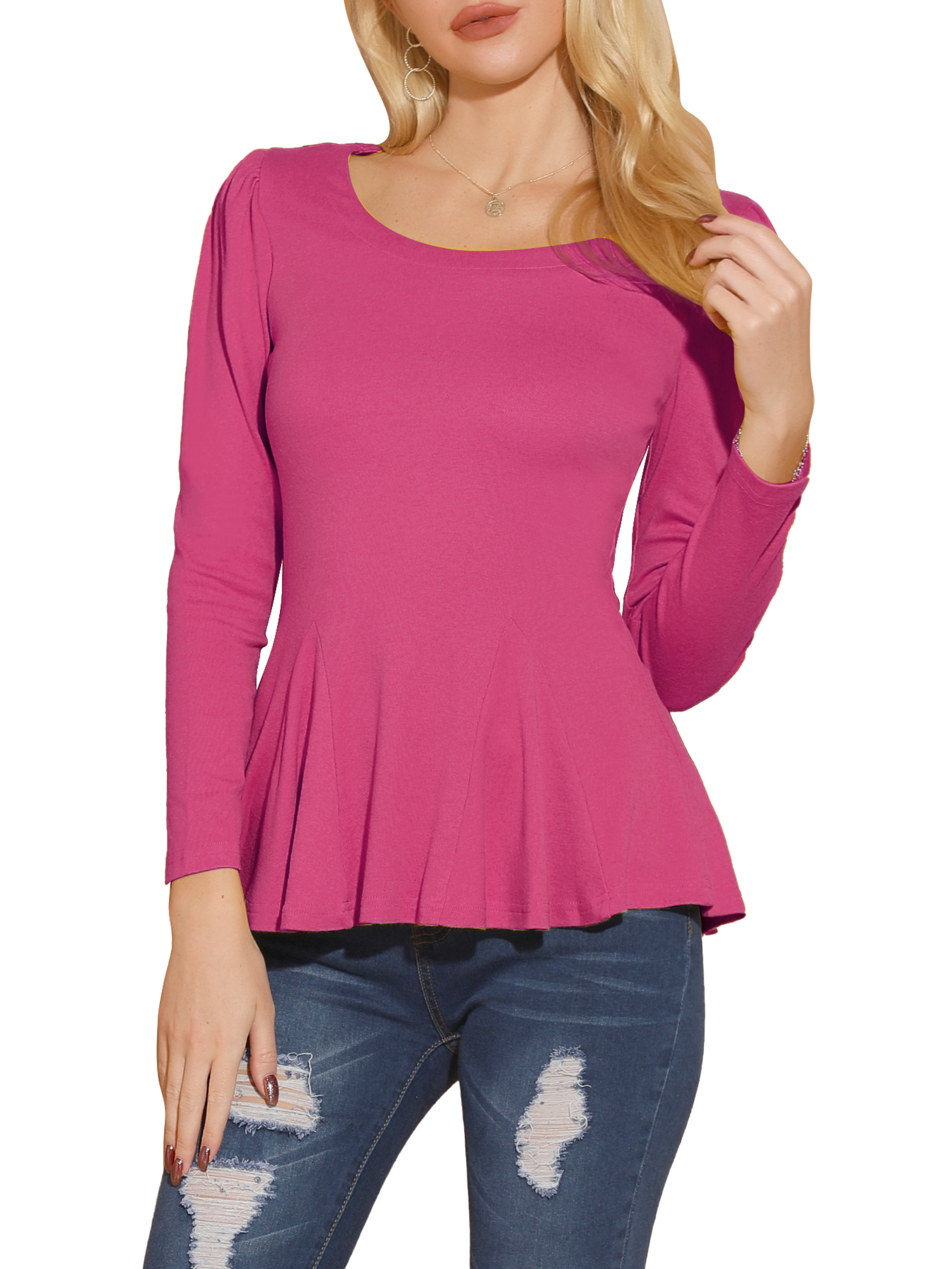 DARING DIVA Women's Long Sleeve Scoop Neck Top S Magenta