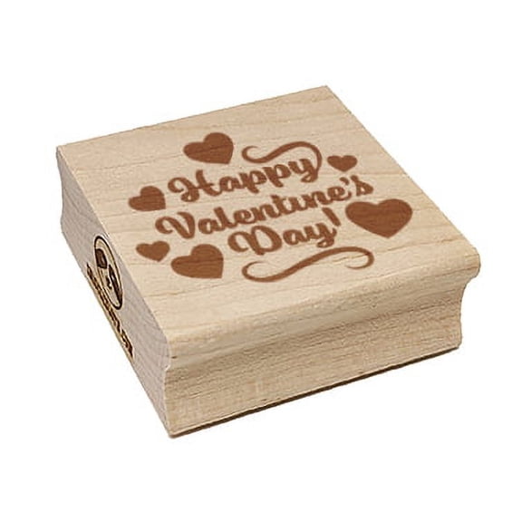 Happy Valentine's Day with Hearts Square Rubber Stamp Stamping Scrapbooking Crafting - Small 1.25in