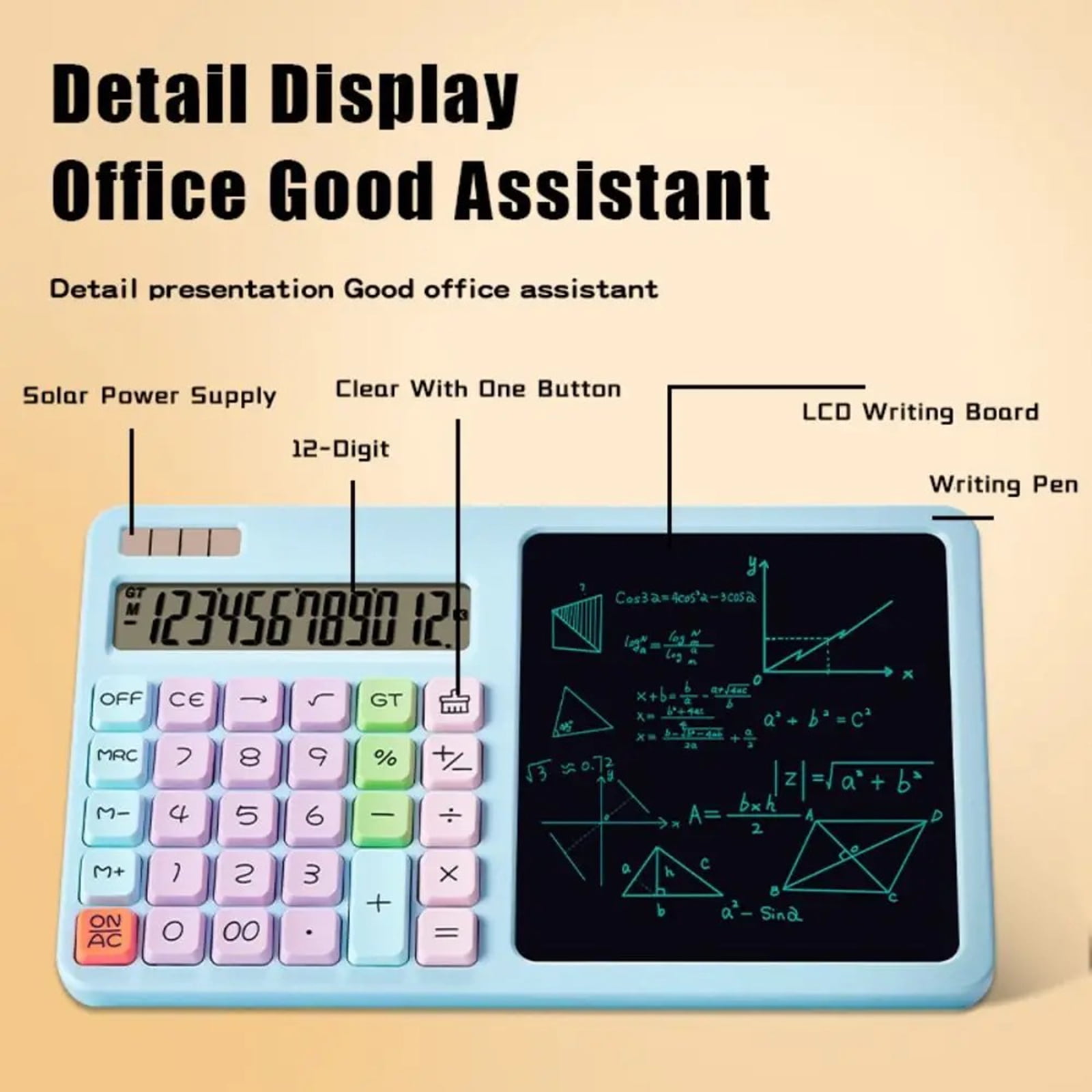 2. Solar Desktop Calculator 12-Digit LCD Display with Writing Pad, Power Supply for Business Accounting