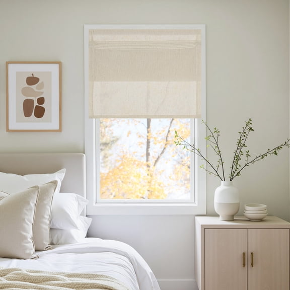 NICETOWN Roman Shades for Window, Thick Linen Farmhouse Magnetic No Drill Cordless Blinds, Light Filtering Door Curtain for Bedroom Living Room, Natural, 26"x69", 1 Panel