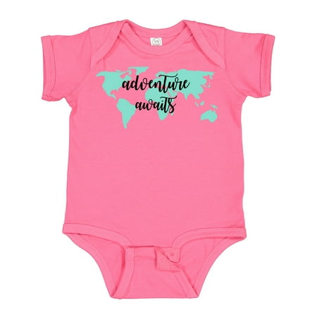 

Inktastic Adventure Awaits Teal World Map Gift Baby Boy or Baby Girl Bodysuit