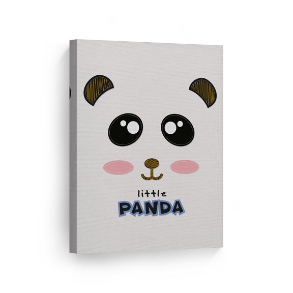 Smile Art Design Cute Little Panda Wall Decor Cream Background Canvas Wall Art Print Kids Room Decor Baby Room Decor Nursery Decor Ready to Hang Made in the USA- 36x24