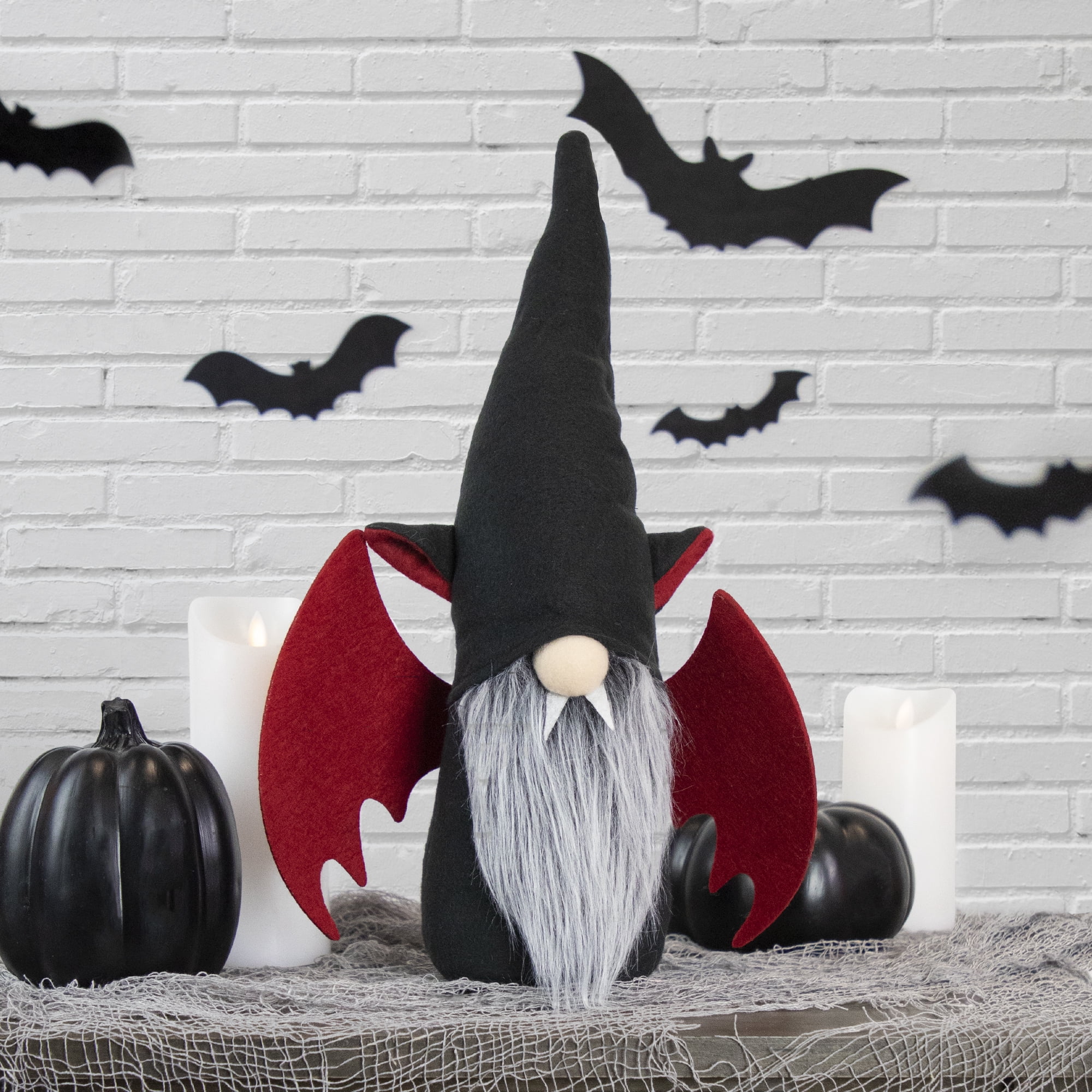 18" Black and Red Halloween Gnome with Bat Wings - Male