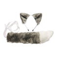 thumbnail image 1 of 2x de gato sintética de felpa y diadema de cola larga gris Sunnimix Cosplay Play traje, 1 of 7