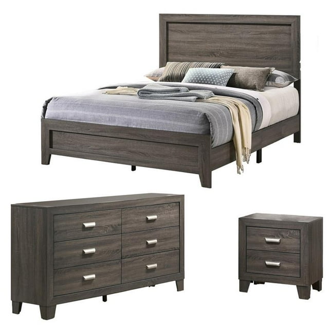 Rustic Gray 3pc Bedroom Set in Cali King with Dresser and Nightstand