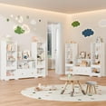 thumbnail image 5 of Cozy Castle 4 Tier Kids Bookshelf, 70.7" Wide Combination Bookcase with 2 Drawers, 9 Cube Toy Storage Organizer for Playroom, Nursery, Classroom, Bedroom, Living Room, White, 5 of 9
