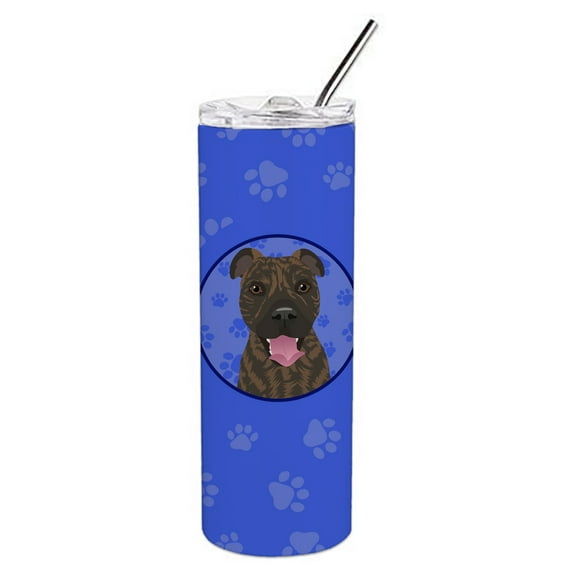 Carolines Treasures WDK1146TBL20 Pit Bull Brindle Design1  Stainless Steel 20 oz Skinny Tumbler Blue 20 oz multicolor