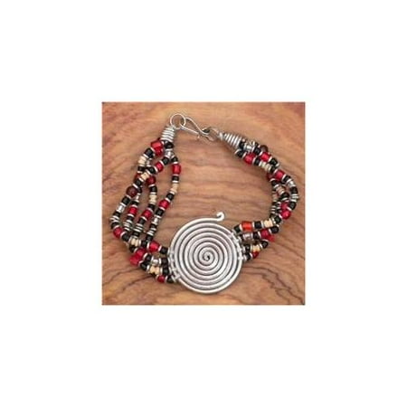 Gifts with Humanity ZCB002A-RED-214076 Silvertone Progress Spiral Beaded Bracelet- Kenya- Red