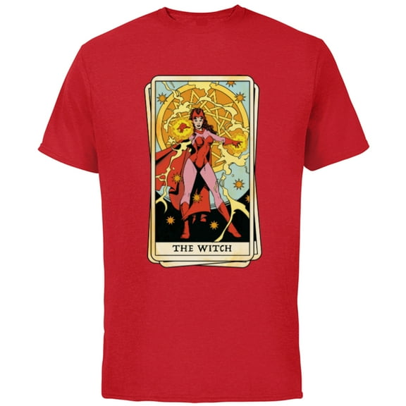 Marvel Tarot Scarlet Witch as the Witch Card - Short Sleeve Cotton T-Shirt for Adults - Customized-Red