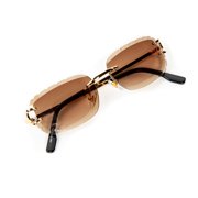 Men's Brown Gradient Tint Rimless Hand Carved Diamond Cut Gold Frame Sunglasses