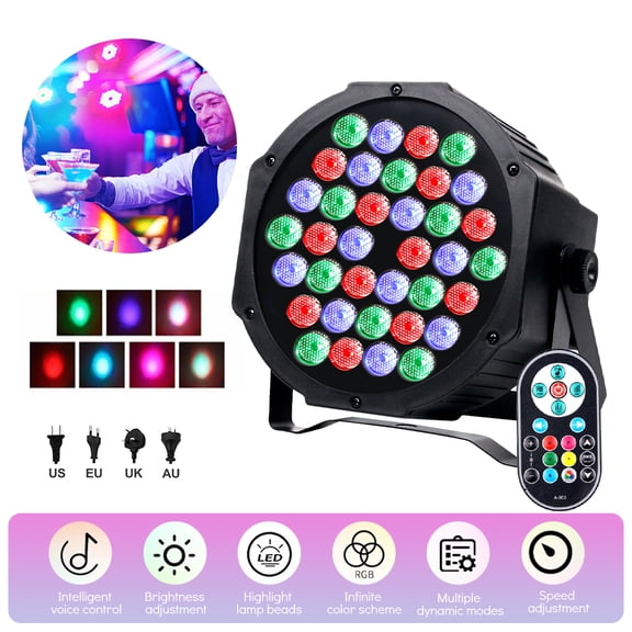 36 LED Stage Lights RGB DJ LED Par Light Remote & DMX Controlled Sound Activated Auto Play Uplights for Wedding Birthday Christmas Holiday Music Show Dance Party Stage Lighting