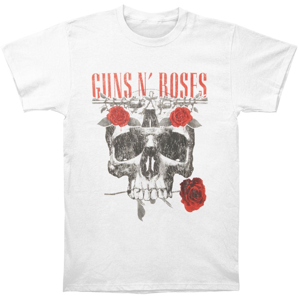 Guns N Roses Men's Flower Skull Tee Vintage T-shirt Large White ...