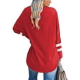 thumbnail image 3 of LUXUR T-shirt pour Femmes à Blocs de Couleur T-shirt à Manches Longues Tee Décontracté Hauts Col Rond Chandail Rouge 2TG, 3 of 3