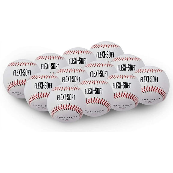 PowerNet Flexi-Soft Baseballs, 12-Pack Practice Baseballs with Sponge Center, Baseball Pitching & Batting Practice Equipment Soft Balls, Cushioned Core Safety Balls for Young Athletes