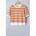 thumbnail image 3 of Women's Orange Abstract Striped Knit Sweater – Casual Short Sleeve Round Neck Summer Top, XL, 3 of 10