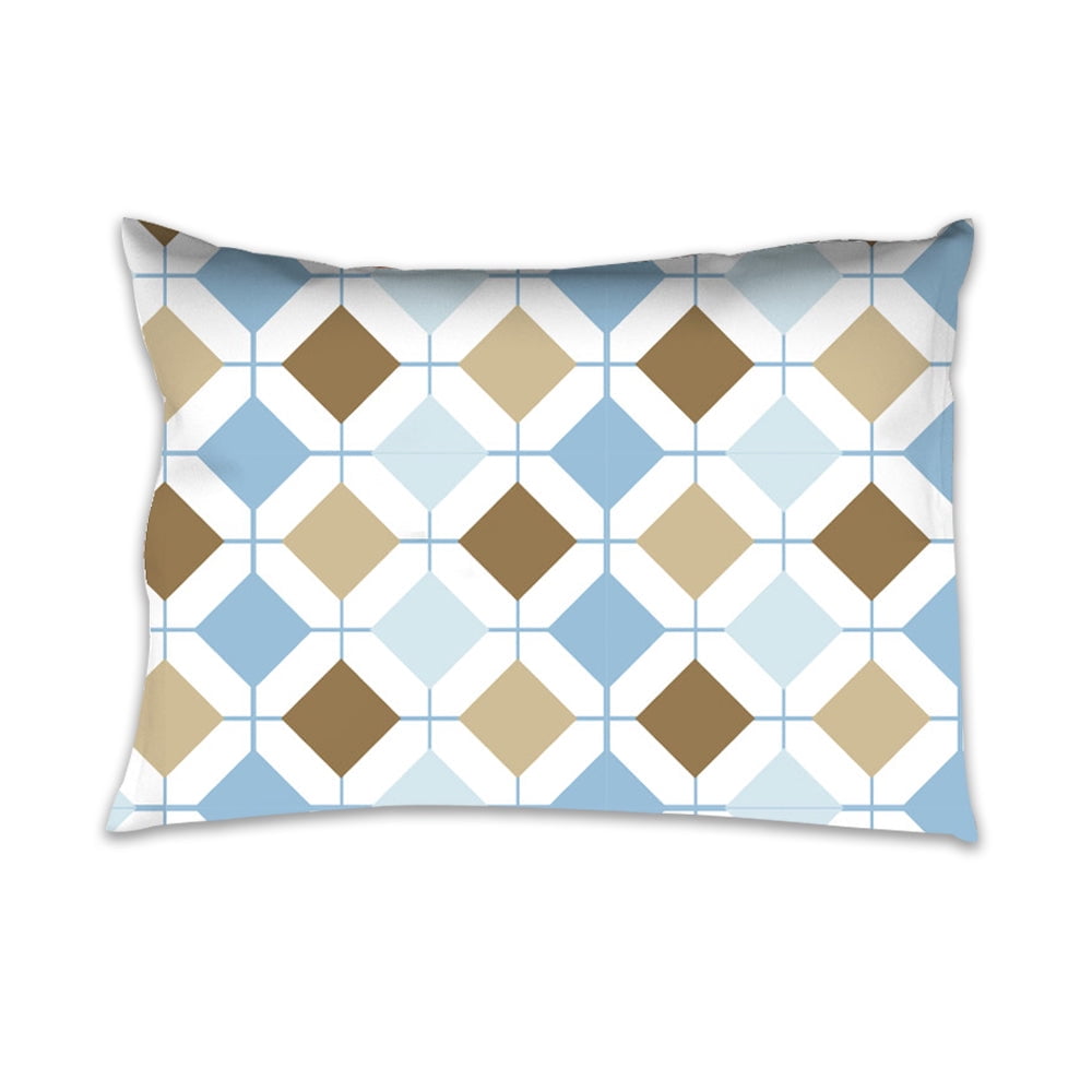 Bacati - Boys 4 pc Toddler Bedding/3 pc Sheet Set 100% Cotton Percale, Mod Diamonds Stripes, Aqua/Teal/Beige/Brown