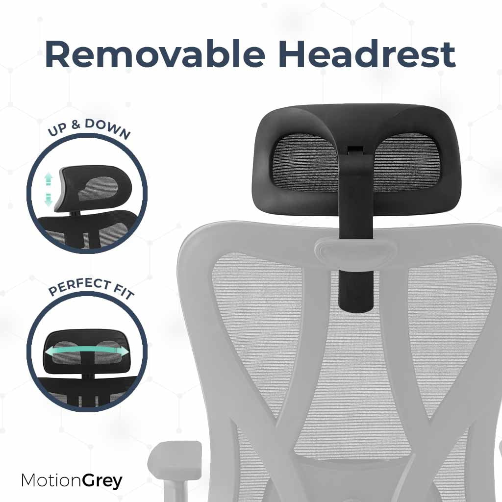 MotionGrey Stylish Ergonomic High Mesh Office Chair with Adjustable Head, Armrest & Lumbar Support - Advanced