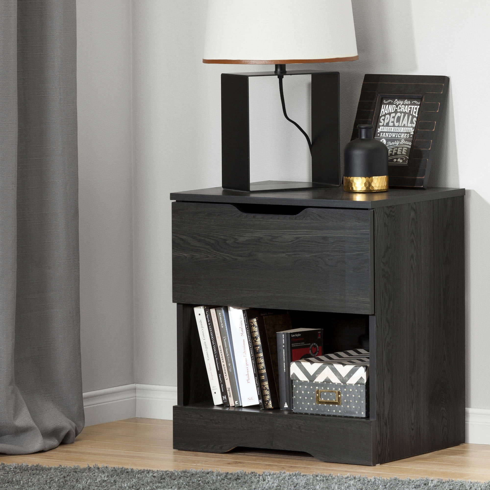South Shore Holland 1-Drawer Nightstand - End Table with Storage Gray