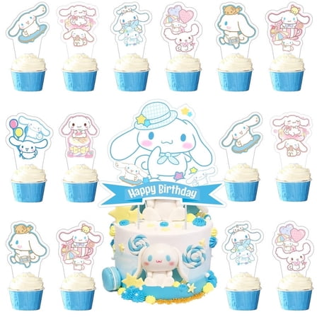 25 Pcs Cinnamoroll Cake Topper and Cupcake Toppers Set, Cinnamoroll Birthday Party Supplies for Kawaii Themed Cake Decorations