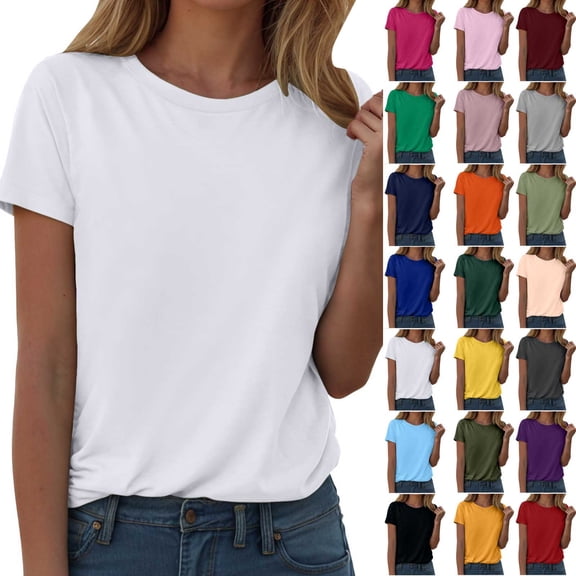 idosla Women's Cotton Crewneck T-Shirts Short Sleeve Basic Solid Color Tee Classic-Fit Shirt Breathable Comfy Summer Top (Black, 3XL)
