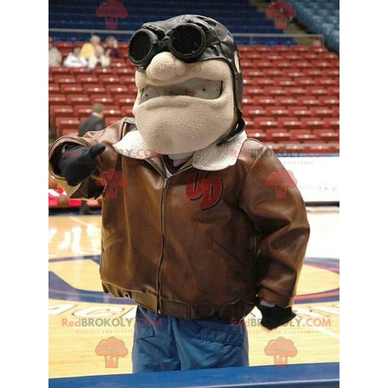 Aviator REDBROKOLY mascot with a brown jacket and glasses 