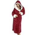 thumbnail image 3 of Rejlun Women Sherpa Robes Solid Color Fuzzy Plush Bathrobe Long Sleeve Sleepwear Plain Dressing Gown Warm Sleeping Fleece Robe Red S, 3 of 5