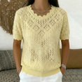 thumbnail image 2 of WCJM Womens 2026 Spring Summer Crocheted Lace Knit Short Sleeve T Shirt Lace Collar Thin Sweater (Yellow,XL), 2 of 5
