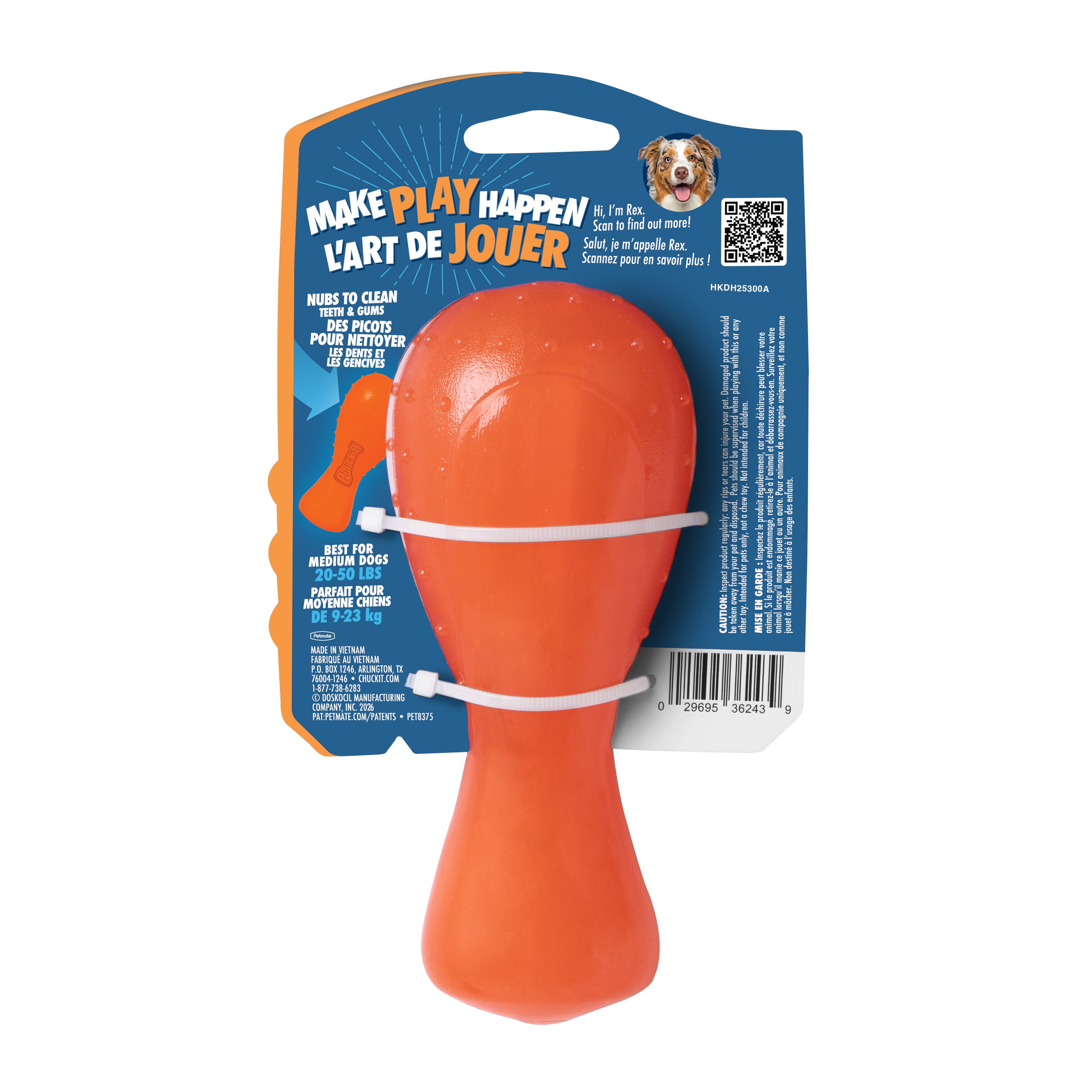Chuckit! Crunch Drumstick Treat Puzzle Dog Toy, Medium, Orange – Turkey‑Scented Treat & Chew Toy for Dogs 20–50 lb, Pack of 1
