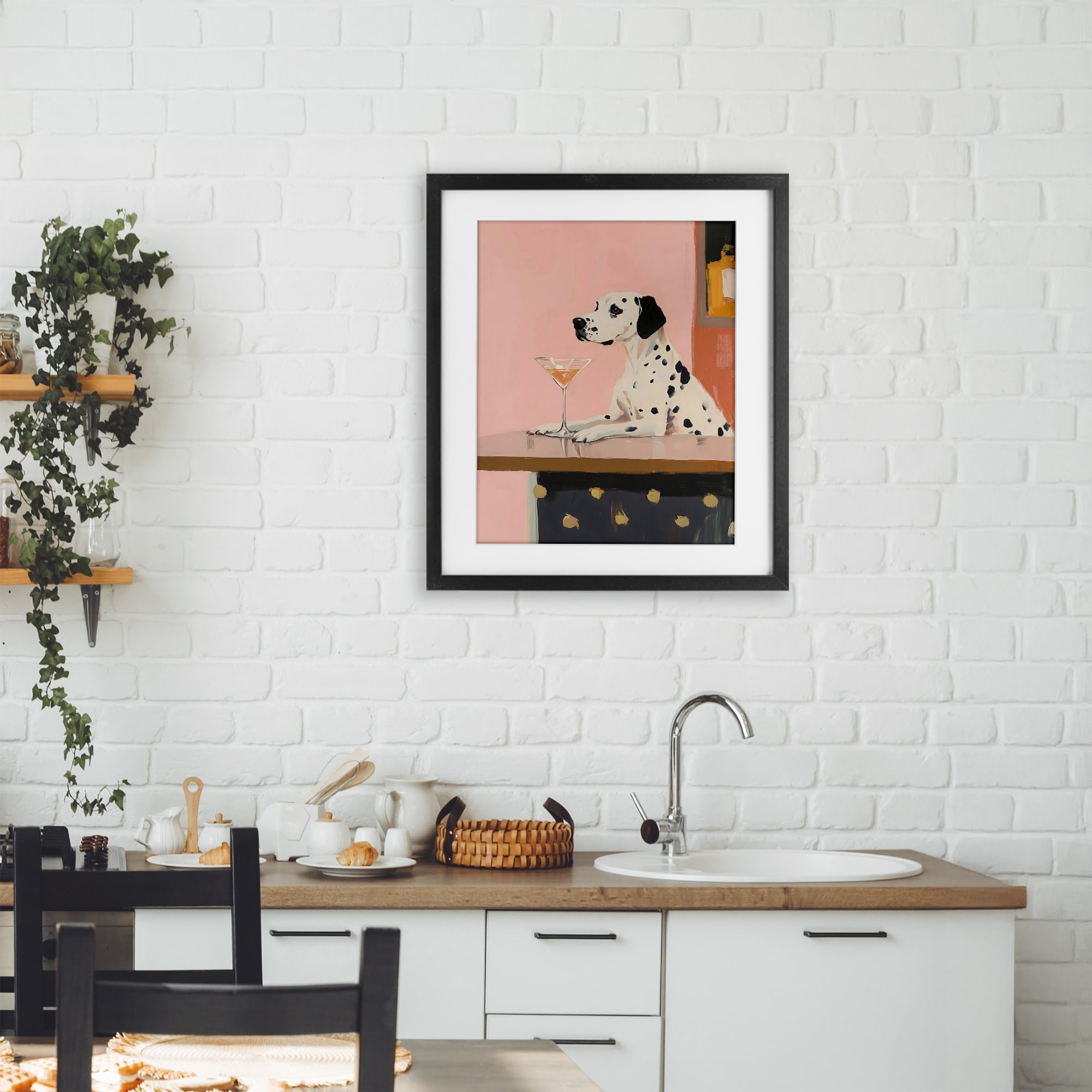 Stupell Industries Dalmatian at Cocktail Bar Black Framed Print Under Glass, design by The Prints Vibe