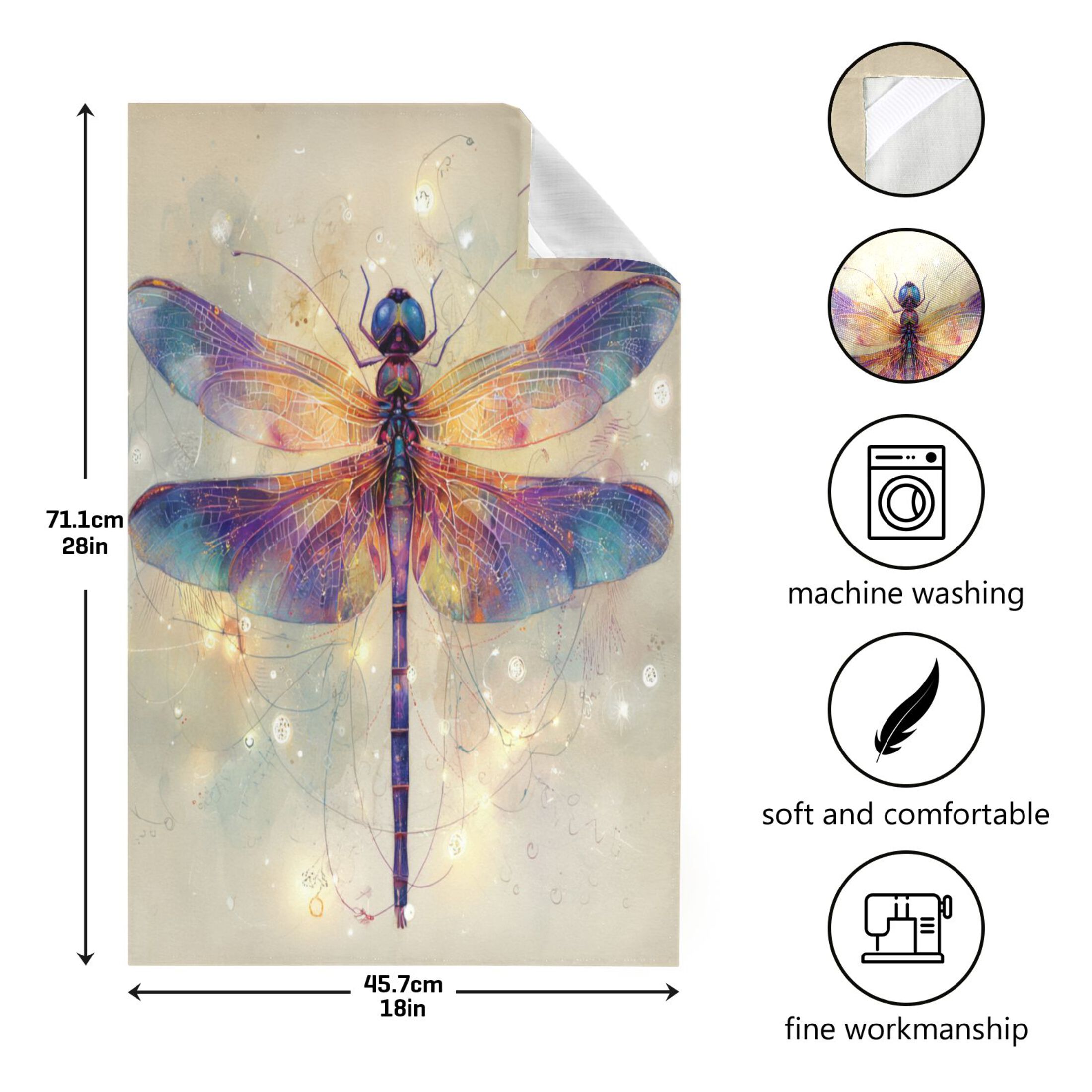 Qxltty Dreamy Dragonfly Kitchen Towels 28 x 18 Inch Set of 6 Soft Cotton Linen Feel Dish Towels with Hanging Loop for Drying, Cleaning & Decor