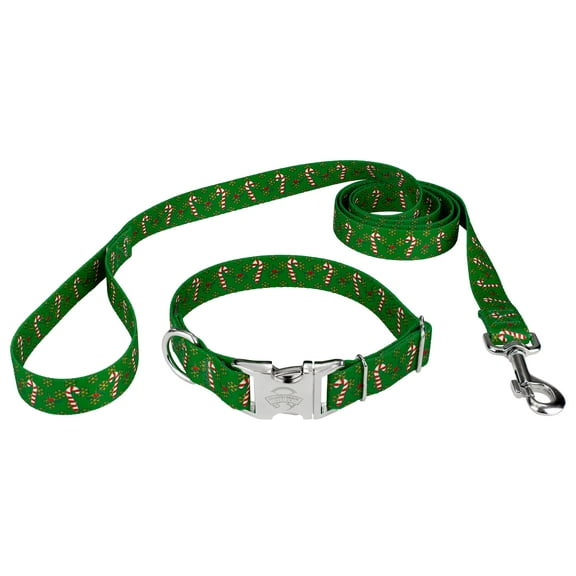 Country Brook Petz® Premium Candy Cane Christmas Dog Collar and Leash, Small