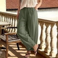 thumbnail image 6 of Pants for Women Casual Cotton And Linen Embroidered Wide Leg Spring And Summer Loose High Waist Straight Elastic Womens Pants Blackish Green XXL, 6 of 8