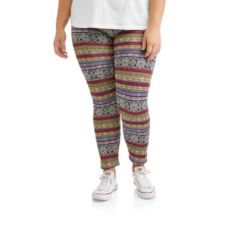 Poof Junior Plus Fleece Lined Floral Boho Print Leggings