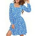 thumbnail image 4 of UVN Dresses for Women Fall Long Sleeve Square Neck Dress Boho Floral Print Midi Dresses with Pockets, 4 of 11