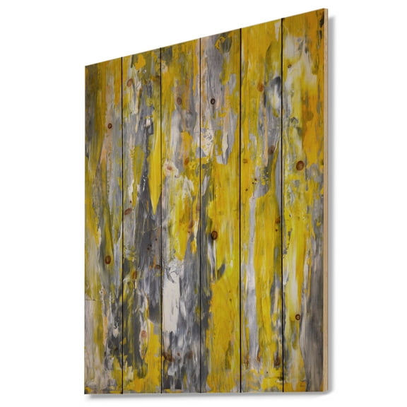Designart 'Grey and Yellow Abstract Pattern ' Abstract Print on Natural Pine Wood